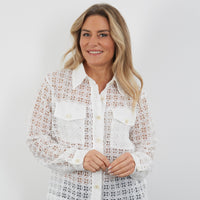 WHITE LACE TWO POCKET SHIRT