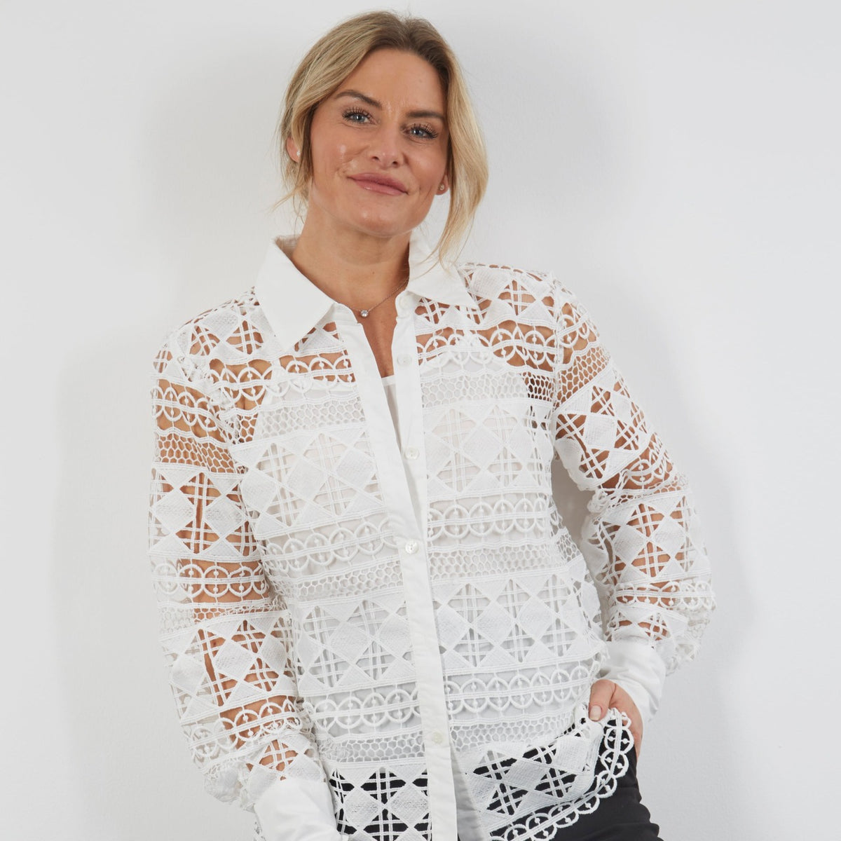 WHITE LACE SHIRT WITH CAMISOLE