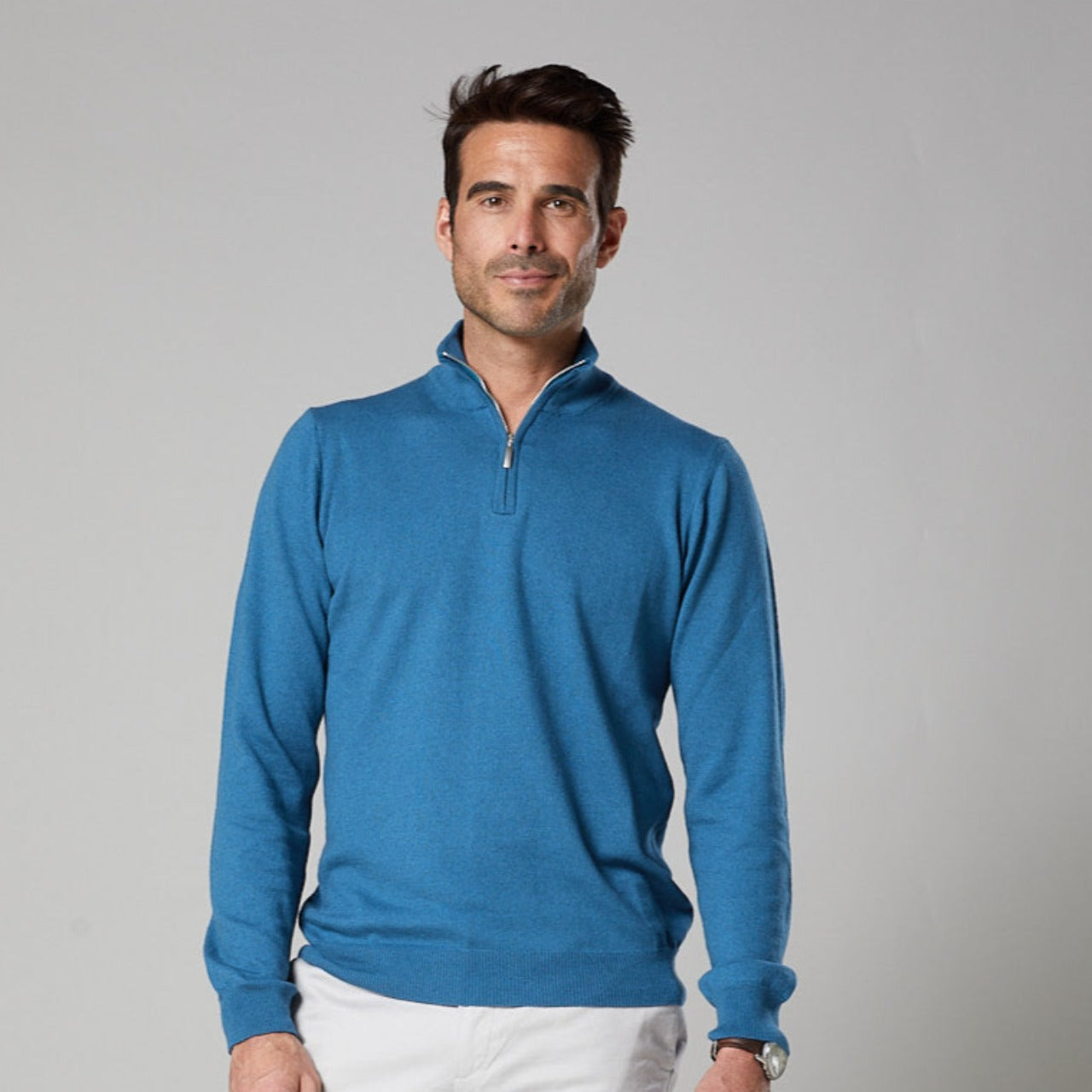 COTTON CASHMERE TEAL HALF ZIP