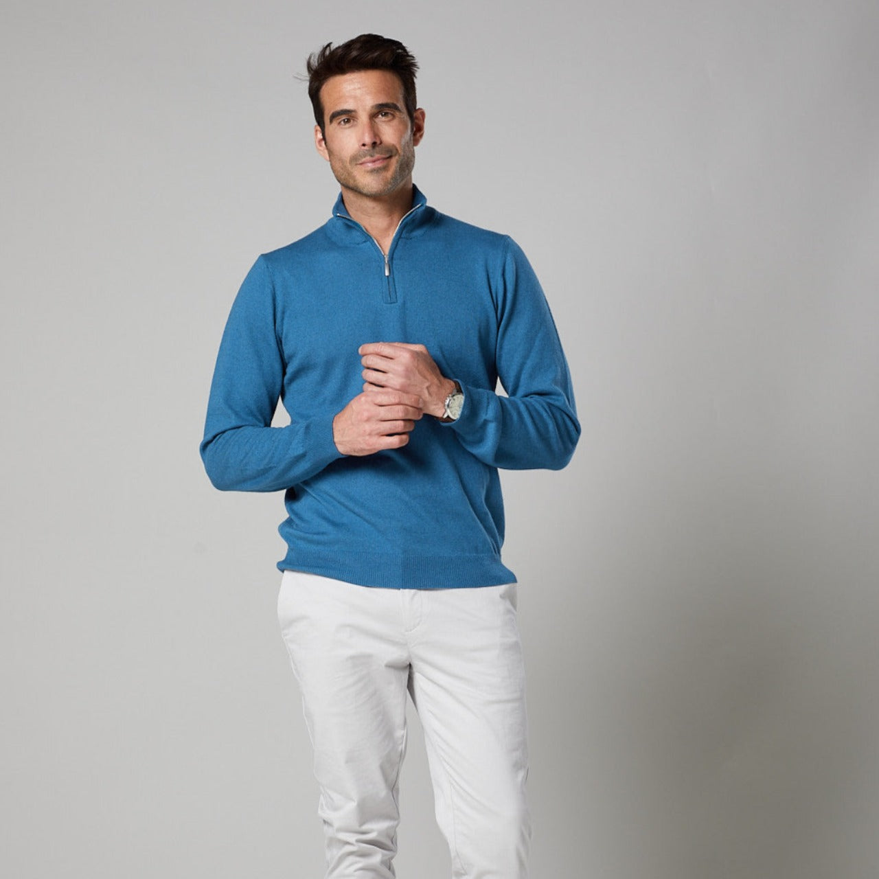 COTTON CASHMERE TEAL HALF ZIP