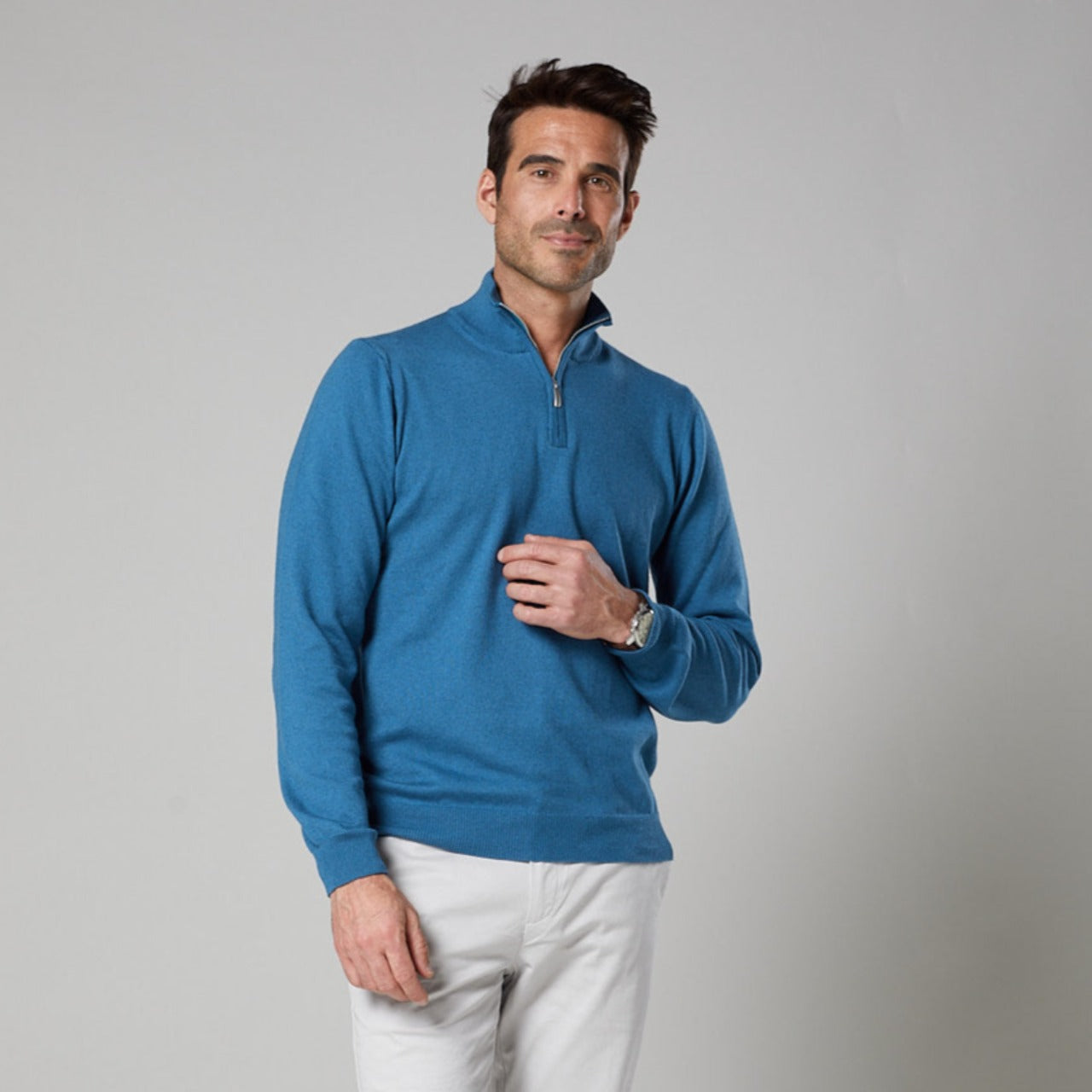 COTTON CASHMERE TEAL HALF ZIP