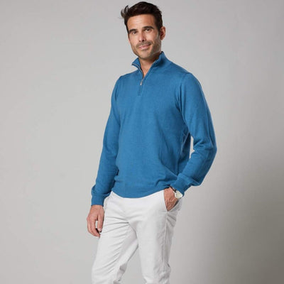 COTTON CASHMERE TEAL HALF ZIP
