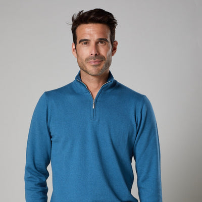 COTTON CASHMERE TEAL HALF ZIP