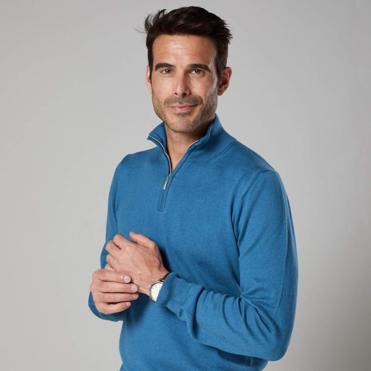 COTTON CASHMERE TEAL HALF ZIP
