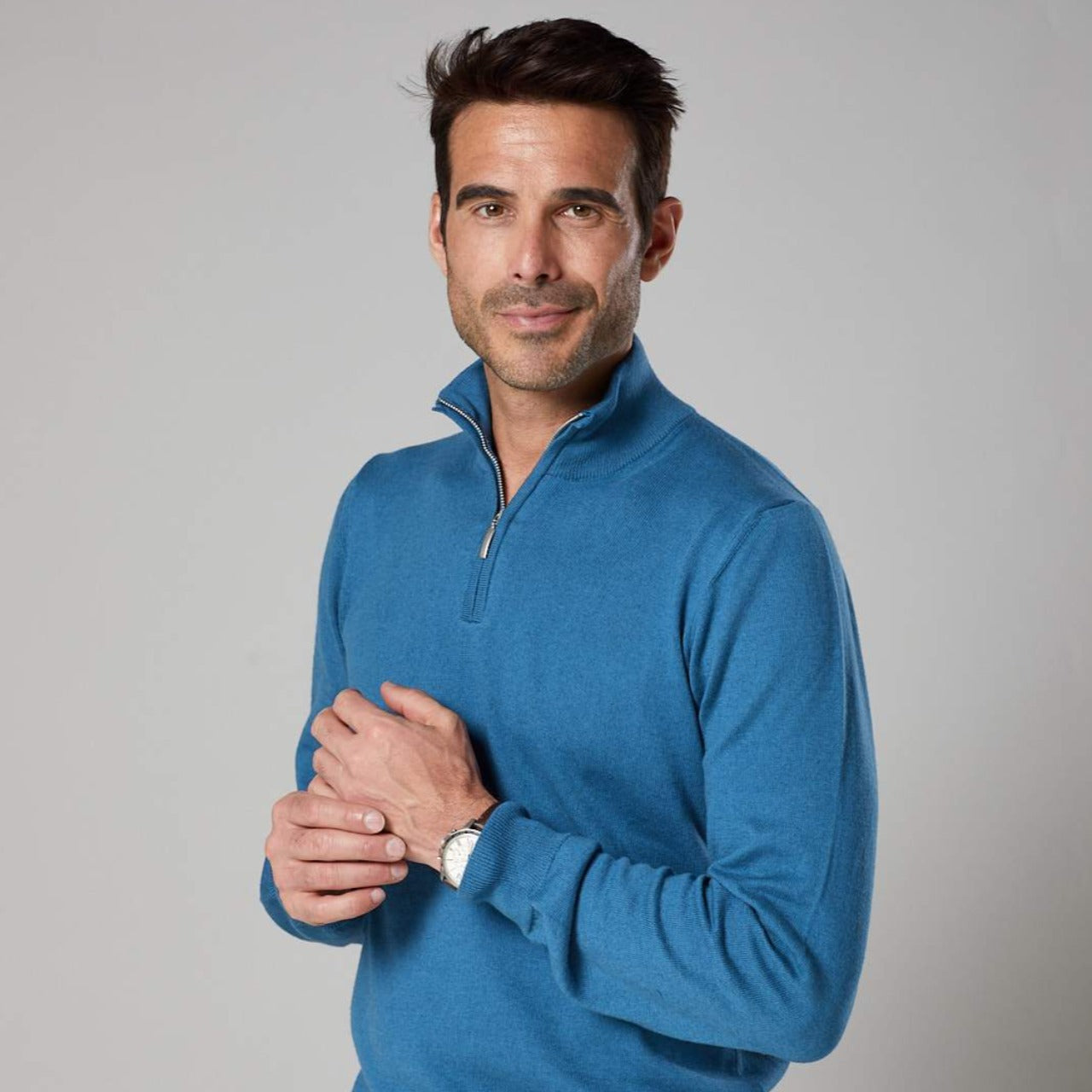 COTTON CASHMERE TEAL HALF ZIP