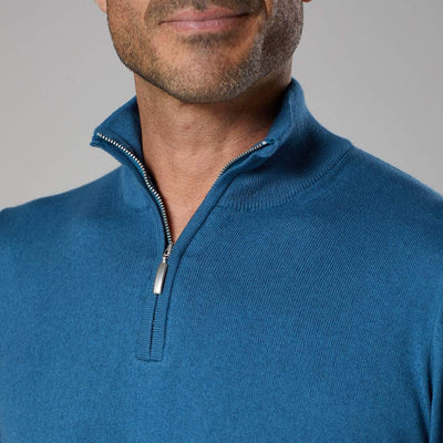 COTTON CASHMERE TEAL HALF ZIP