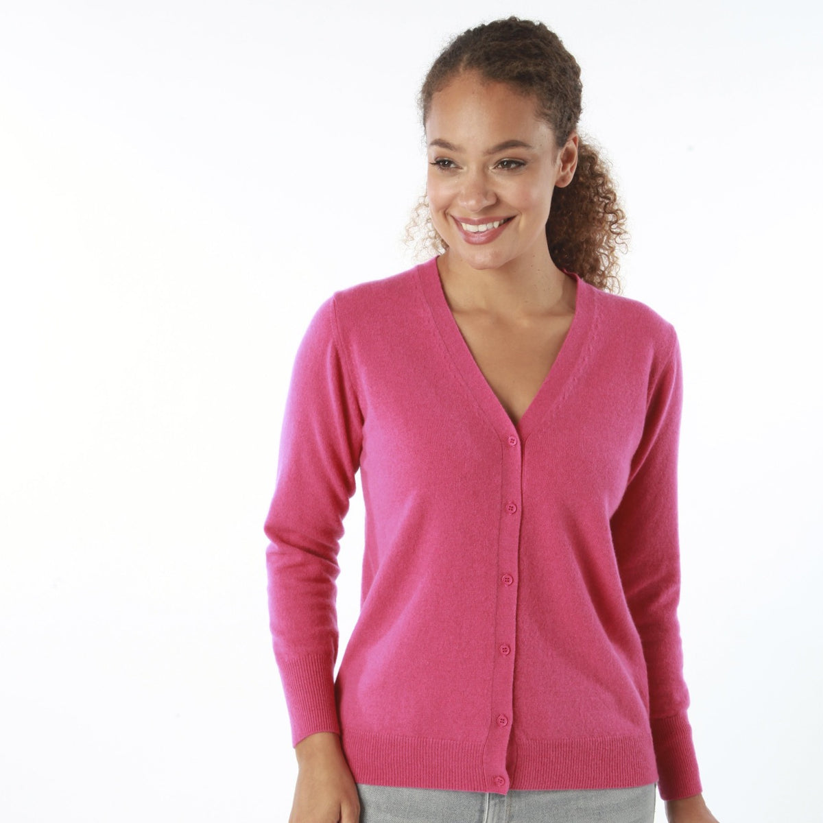 100% CASHMERE FUCHSIA CARDIGAN