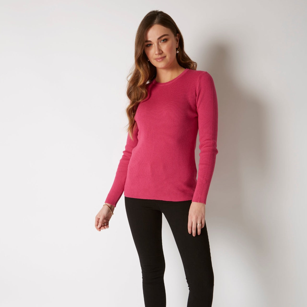 COTTON CASHMERE CERISE RIB CREW