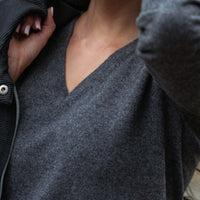 100% CASHMERE CHARCOAL V NECK