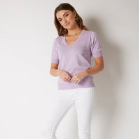 100% PIMA COTTON LILAC SHORT SLEEVE V NECK