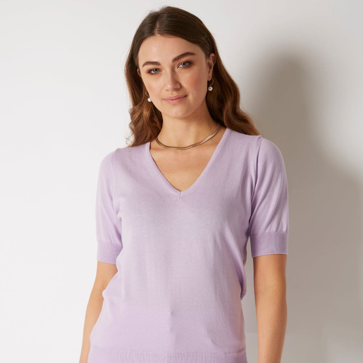 100% PIMA COTTON LILAC SHORT SLEEVE V NECK