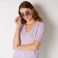 100% PIMA COTTON LILAC SHORT SLEEVE V NECK