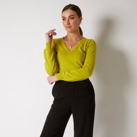 100% PIMA COTTON LIME LONG SLEEVE V NECK