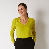 100% PIMA COTTON LIME LONG SLEEVE V NECK