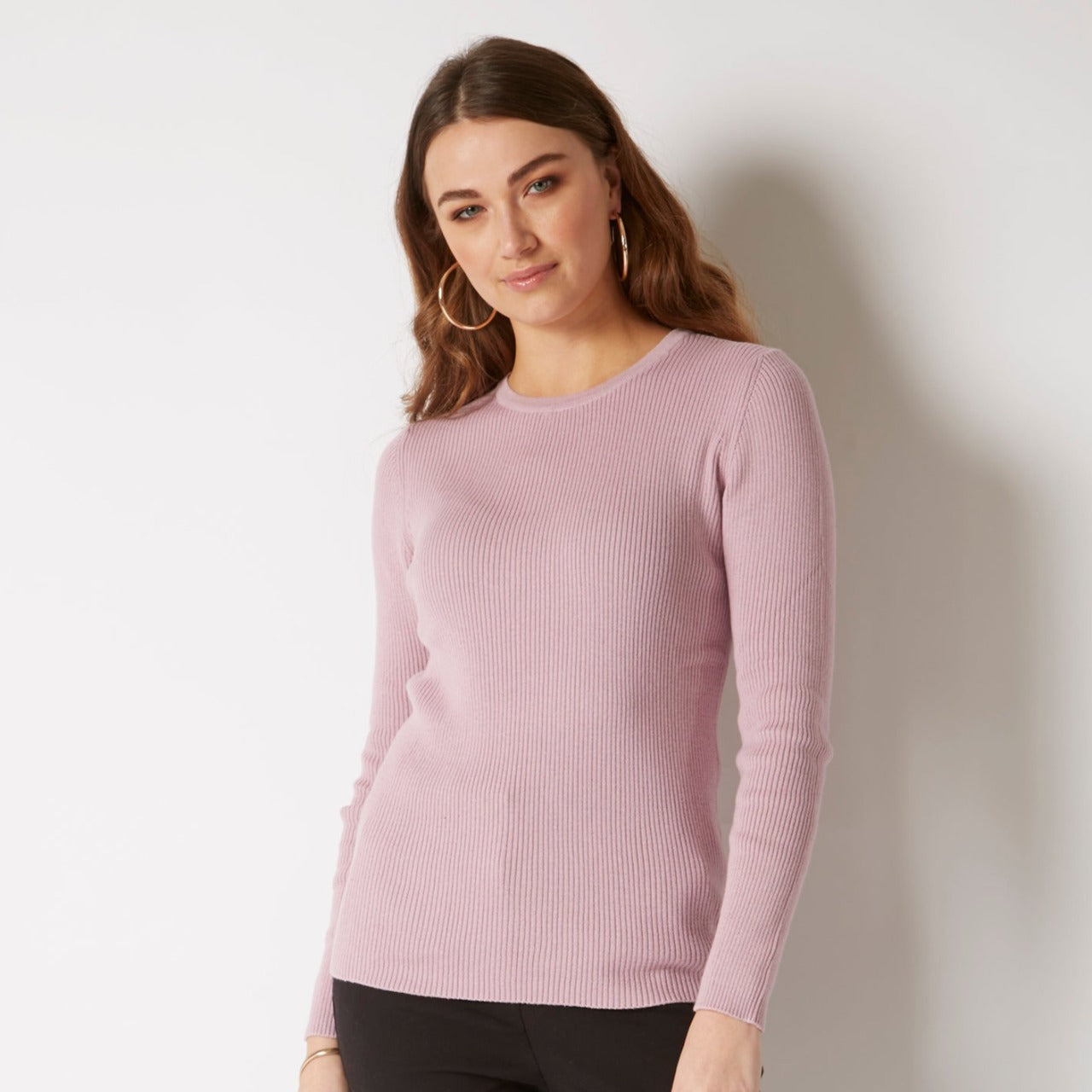 COTTON CASHMERE ORCHID PINK RIB CREW