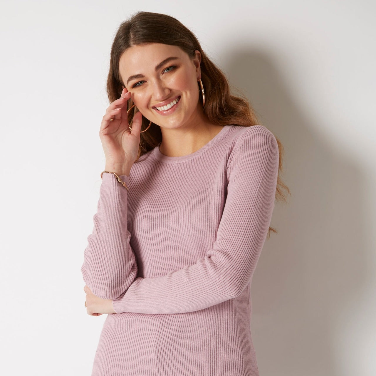 COTTON CASHMERE ORCHID PINK RIB CREW
