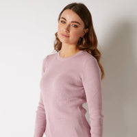 COTTON CASHMERE ORCHID PINK RIB CREW