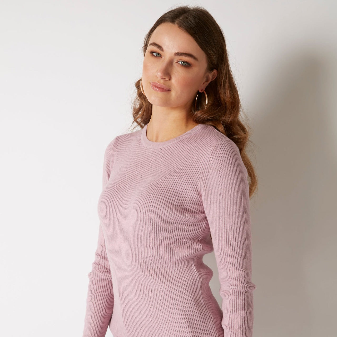 COTTON CASHMERE ORCHID PINK RIB CREW