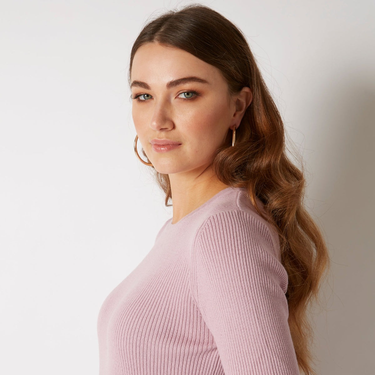 COTTON CASHMERE ORCHID PINK RIB CREW