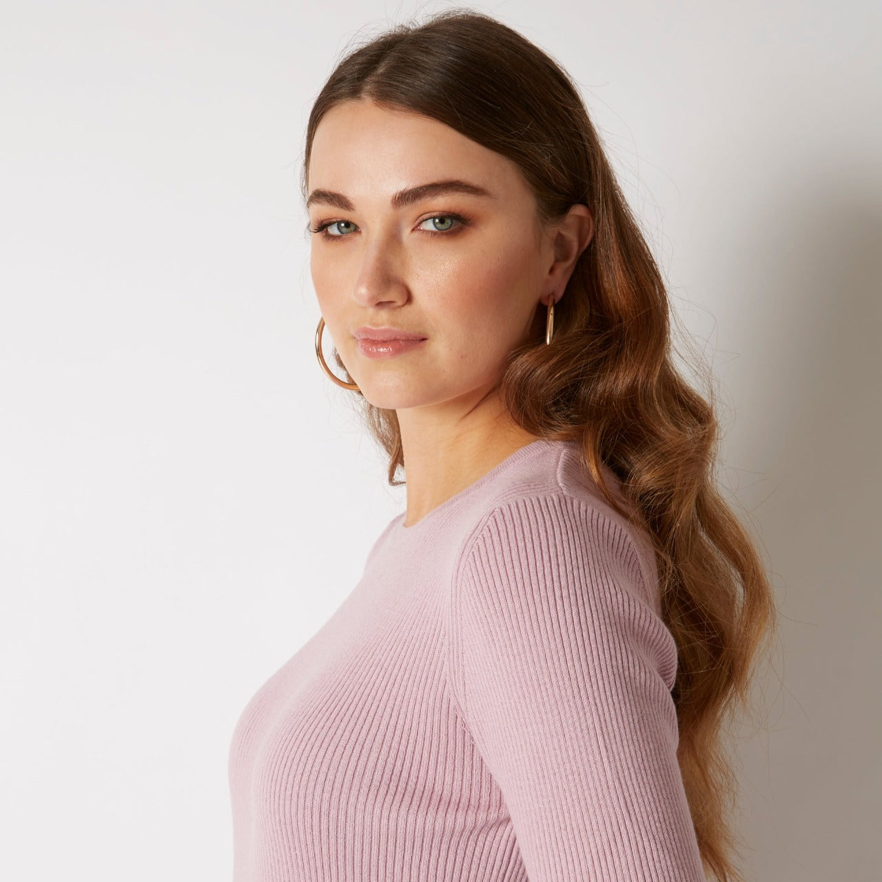 COTTON CASHMERE ORCHID PINK RIB CREW