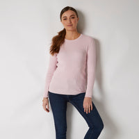 COTTON CASHMERE PALE PINK RIB CREW