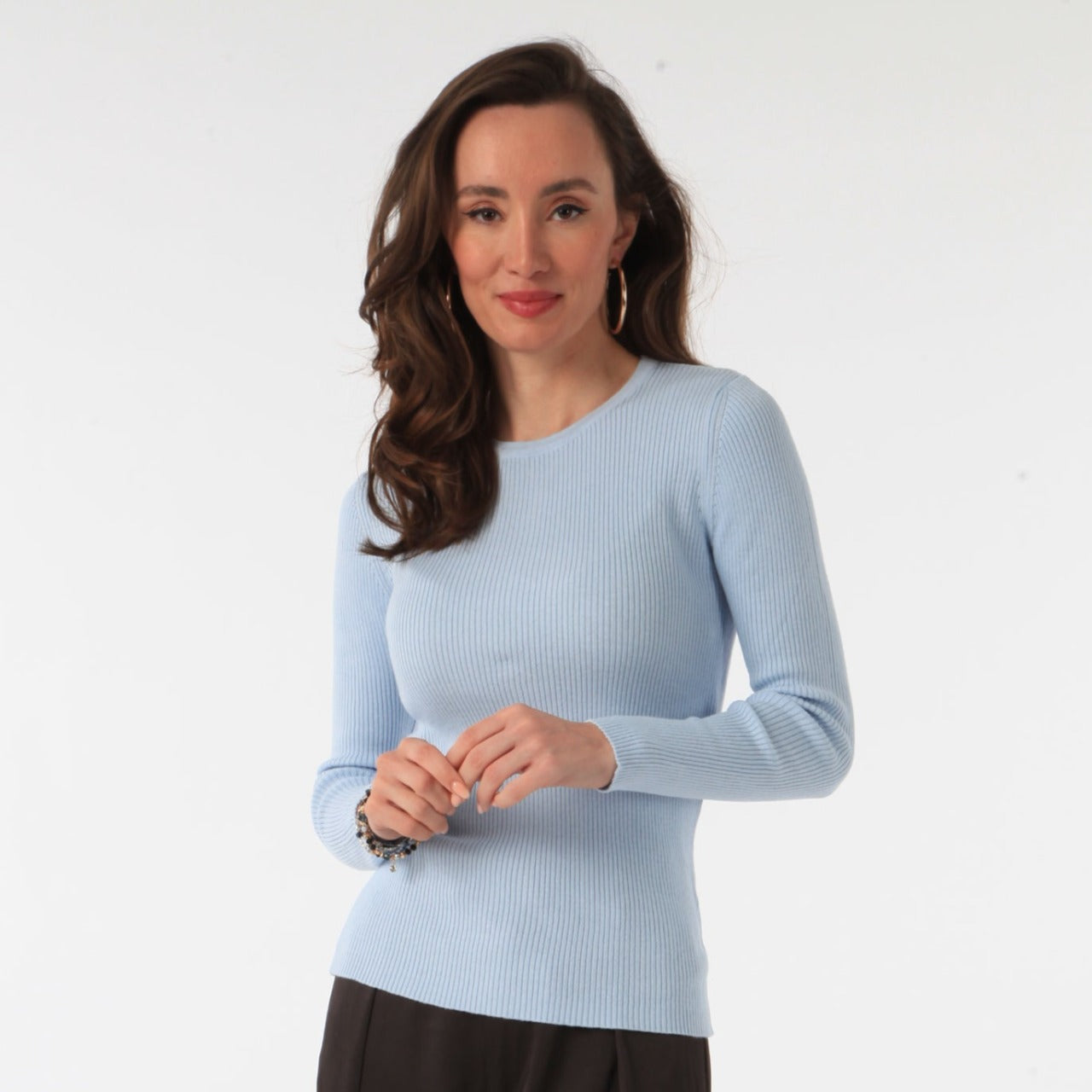 COTTON CASHMERE SKY RIB CREW