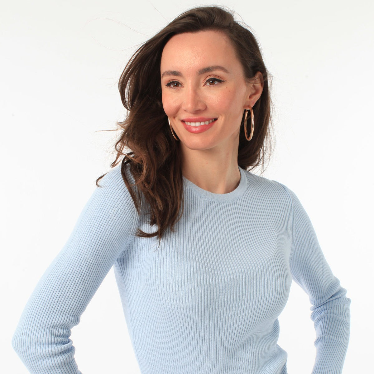 COTTON CASHMERE SKY RIB CREW