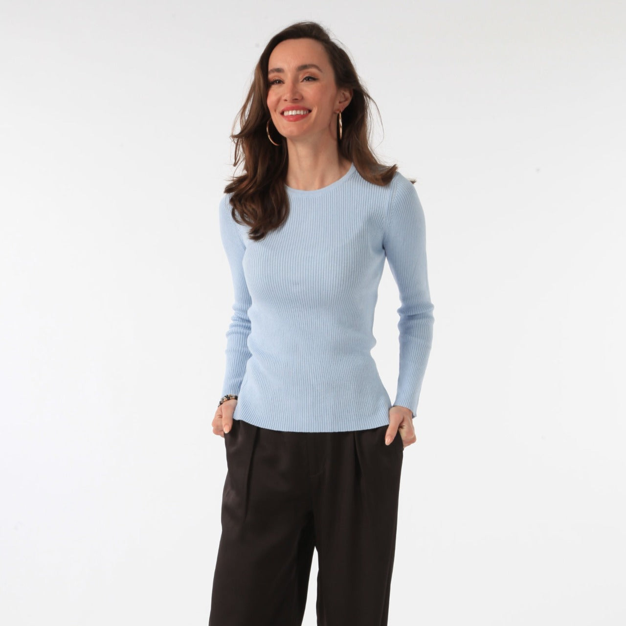 COTTON CASHMERE SKY RIB CREW