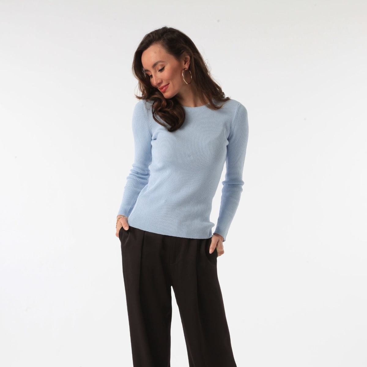COTTON CASHMERE SKY RIB CREW