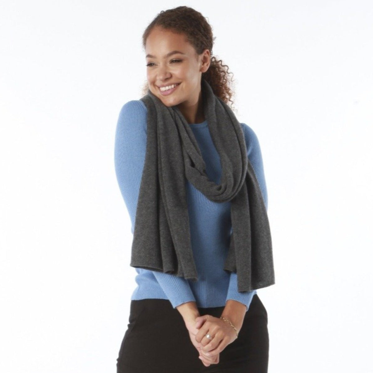 100% CASHMERE CHARCOAL WRAP SCARF