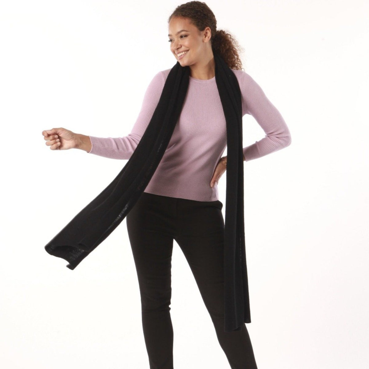 100% CASHMERE BLACK WRAP SCARF