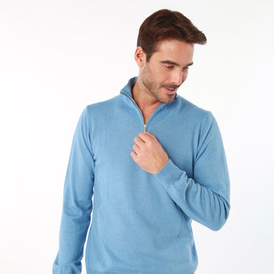 COTTON CASHMERE SEA BLUE HALF ZIP