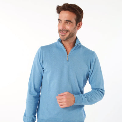 COTTON CASHMERE SEA BLUE HALF ZIP