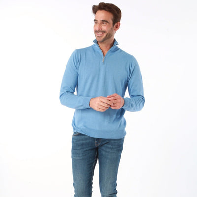 COTTON CASHMERE SEA BLUE HALF ZIP