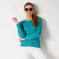 COTTON CASHMERE TURQUOISE RIB CREW