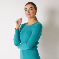 COTTON CASHMERE TURQUOISE RIB CREW